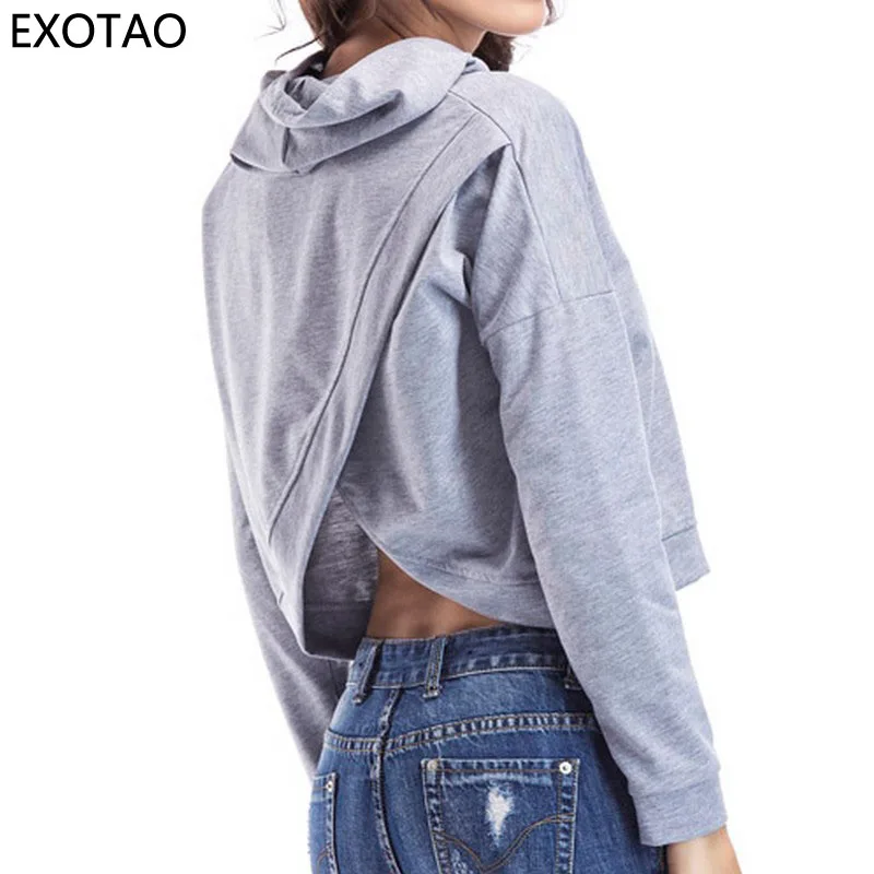 EXOTAO Design Back Cross Cropped Hoody Sweatshirt Women Long Sleeve ...