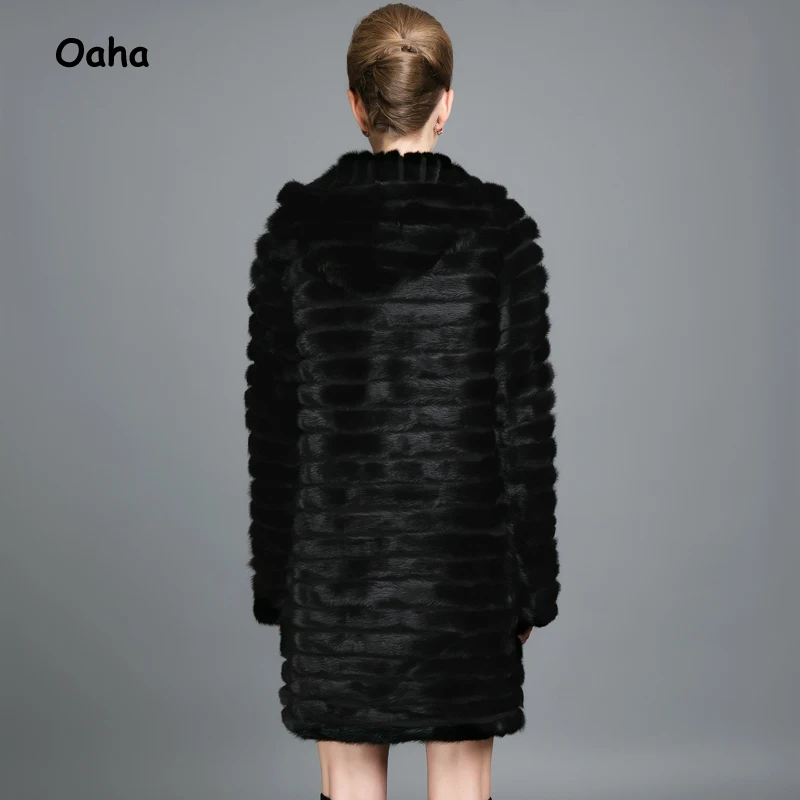 Rayé Oaha Fourrure Noir Avec La Top Femmes Vison Naturelle Taille De Cut Capot Amovible Manteau Fond D'hiver Qualité Survêtement Vestes Plus Vague 1w1rqZ0