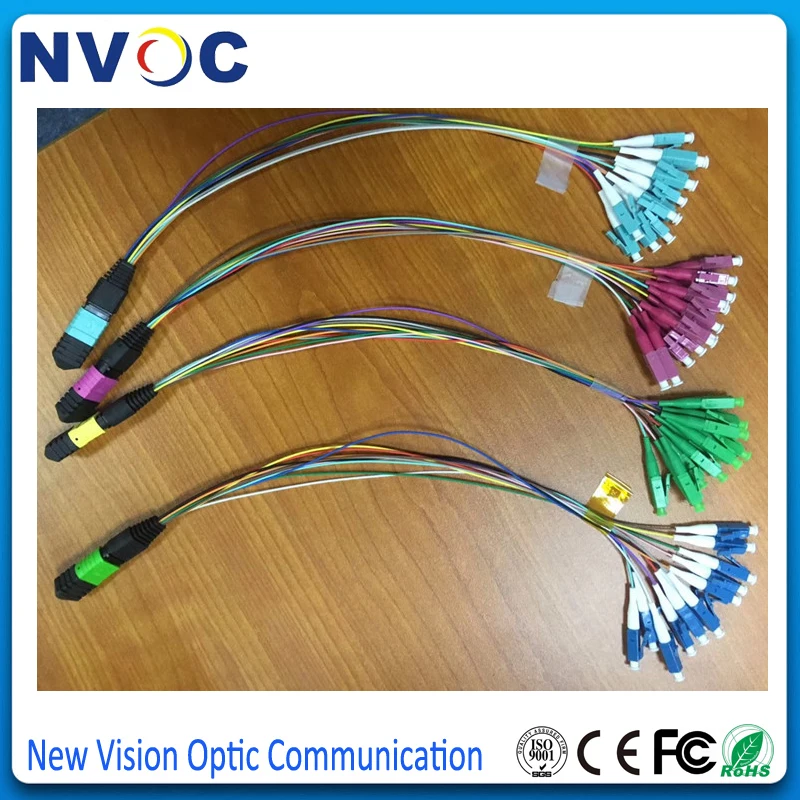 Мм, 12 ядер, MPO женский Fan-out LC волоконно-оптический патч-корд, потеря вставки: 0.35dB, 50/125, SX, 0,9 мм, 50 см длина, LC/UPC вентилятор