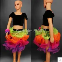 Детское платье для латинских танцев костюм короткие рукава топ+ цветов Короткая юбка 2 шт./костюм для детей Детский костюм для латино-американских одежды для конкурса танцов набор