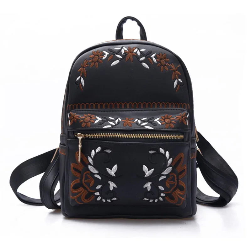 2017 Women Floral Backpack Women Leather Vintage Rucksack Famous Brand Casual School Bag Teenage Girls pink