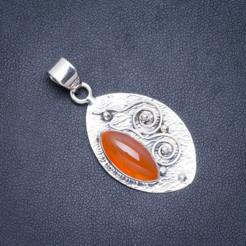 

Natural Carnelian Handmade Unique 925 Sterling Silver Pendant 1.75" A0496