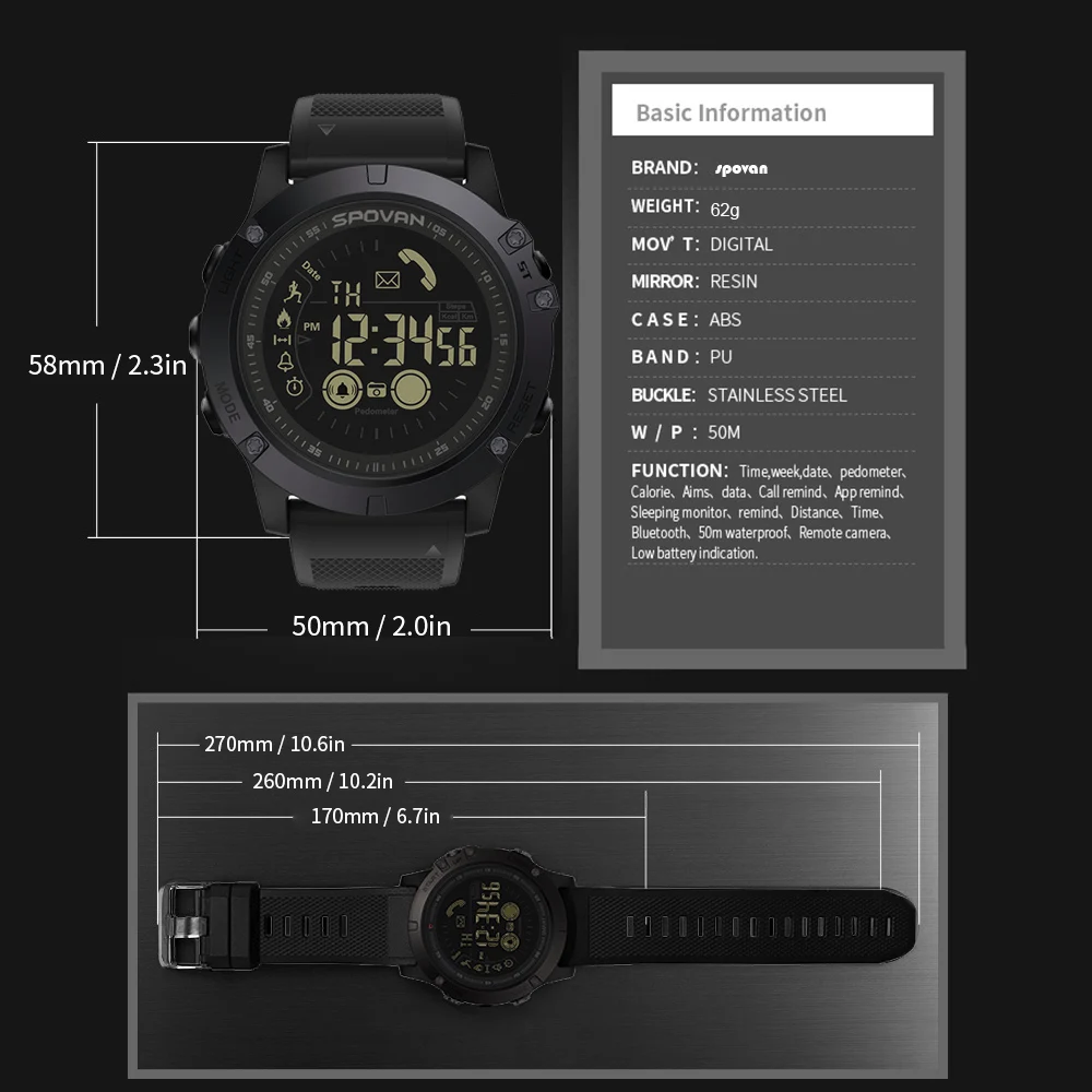 SPOVAN Bluetooth мужские смарт-часы модные спортивные часы цифровые часы 50 м водонепроницаемые спортивные умные часы Шагомер Удаленная камера