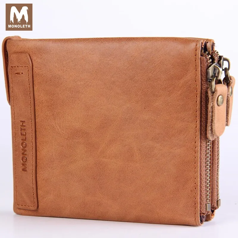 ФОТО MONOLETH 100% Crazy Horse Genuine Leather Men Wallet Short Coin Purse Small Vintage Wallets Brand High Quality Designer  W2001