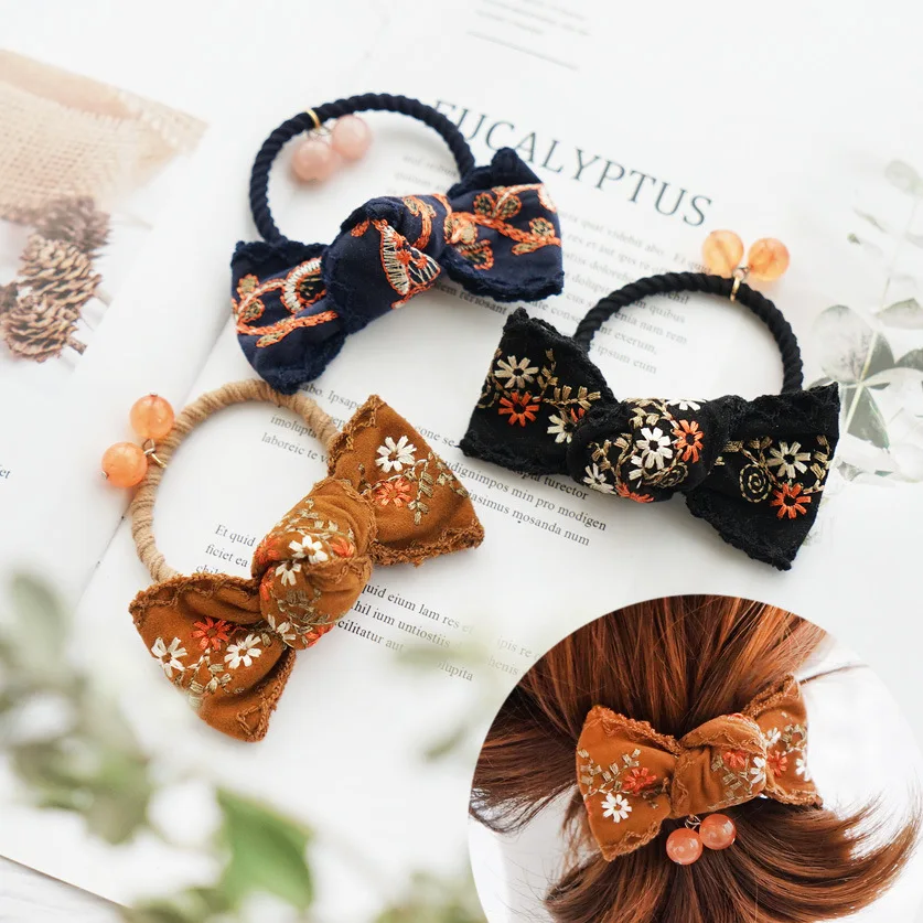 

Women Lady Fashion Elastic Hair Ring Ethnic style embroidery Hair Rubber bands Headbands Ties Hair Accessories for Women & Girls