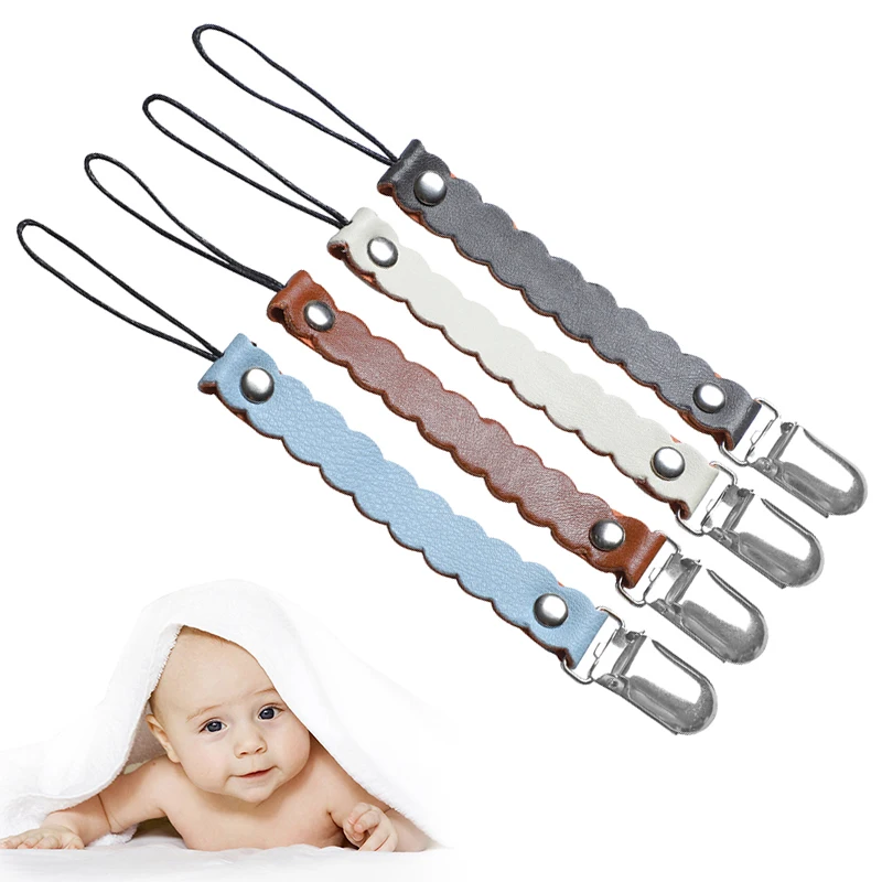 

Short Leather Baby Pacifier Chain Clip Soother Nipple Holder Clasps Metal Dummy Holder Pacifier Clips