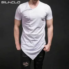 2016 FLC Marke Neueste falten entwickelt herren t-shirt Asymmetrie weiß farbe schwarz fashion biker street style top tees für männer