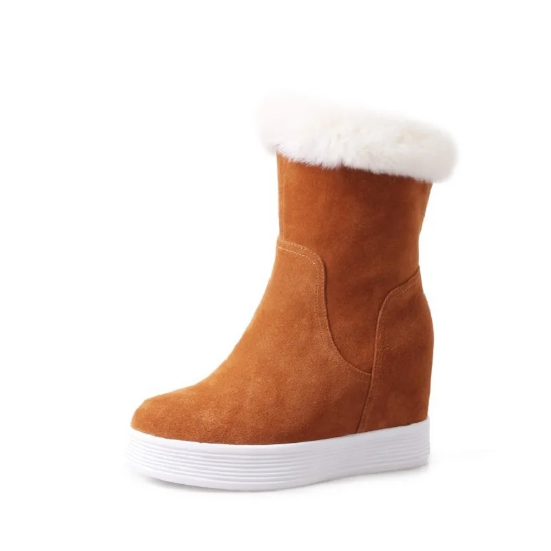 

2017 autumn and winter new matte leather inside the increase in keep warm snow boots high-heeled tube boots female