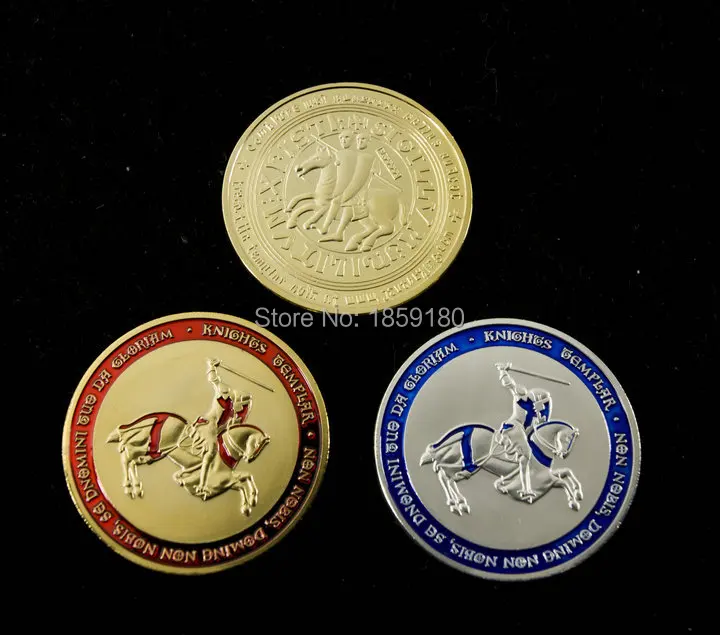 

Masonic Coin Knights Templar Holy Sword Cross coin Crusader Mason Gold Plated Red&blue souvenir Commemorative coin 2pcs/lot
