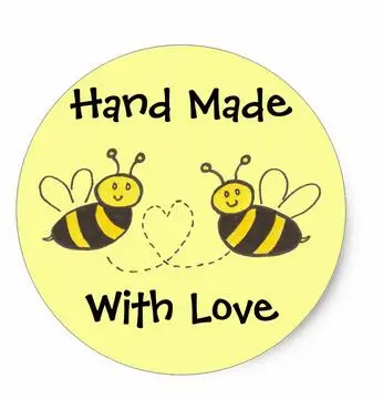 

1.5inch Hand Made with Love - Honey Bees with Heart Classic Round Sticker