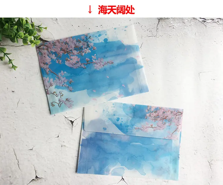 10 шт./партия Китай Стиль калька бумага конверт пейзаж живопись Прозрачные бумажные конверты приглашения карты - Цвет: Смешанный цвет