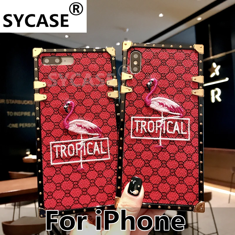 Классический вышитый Фламинго чехол SYCASE для iPhone X Xr Xs Max 6 6s Plus 7 8 модный квадратный