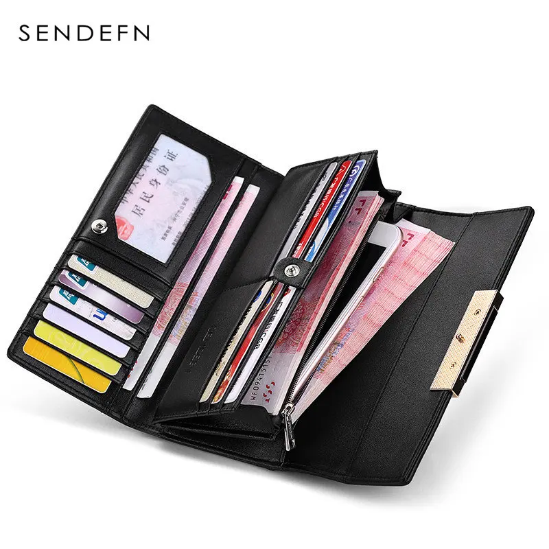 SENDEFN Hot Sale Fashion Split Leather Long Wallet Women Wallets New Designer Brand Clutch Purse ...