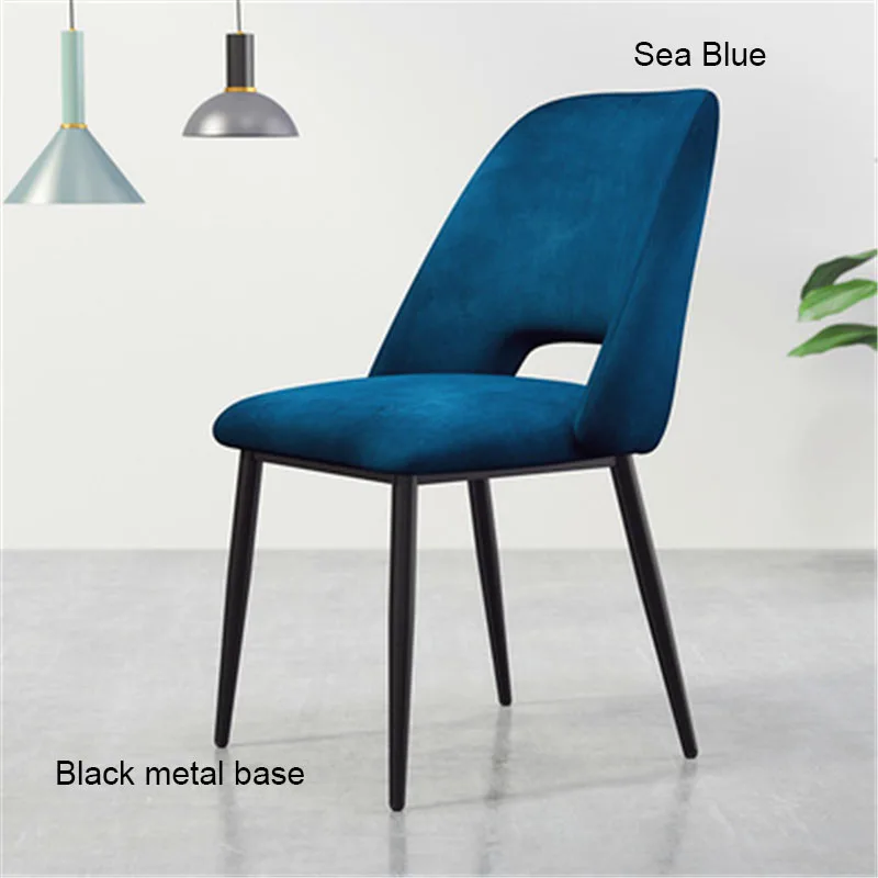 Современный в стиле минимализма нордический нержавеющий стальной обеденный стул Повседневная мебель домашний стул ресторан кухня диван для кафе стул - Цвет: Black base Sea Blue