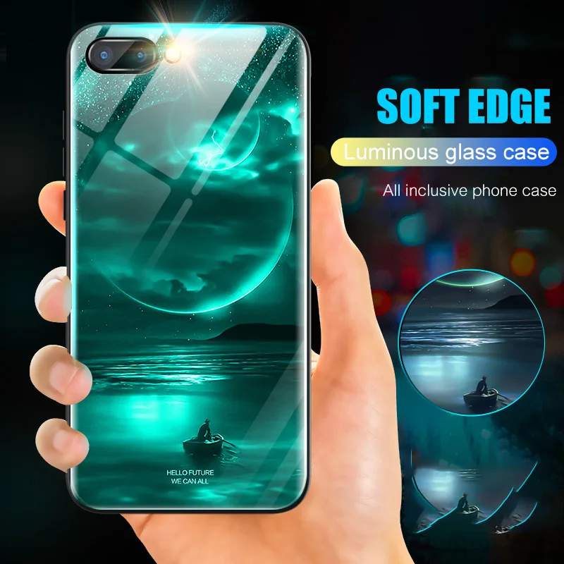 

Luxury Starry Glass Luminous Phone Cases For Huawei Honor 10 Space Night Shine Glass Case For Huawei Honor 10 Cover Shell