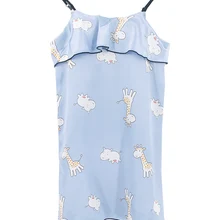 Пижама женская летняя шелковая ночная рубашка на бретельках, весенняя и осенняя Сексуальная шелковая тонкая секция, домашний сервис, нагрудный коврик, комплект для сна с оленем