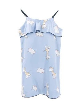 

Pajamas female summer ice silk strap nightdress spring and autumn sexy silk thin section home service chest pad deer sleep set