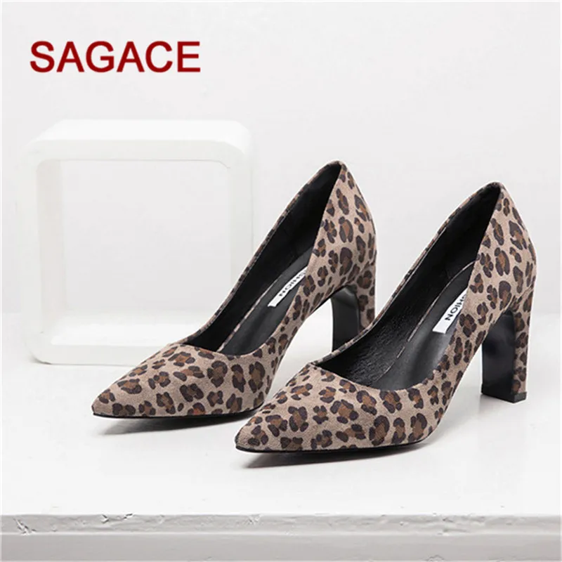 

HB@Sexy Women Pumps High Heels Shoes Spring Leopard Heels Woman Party Shoes Brand Pointed Toe Single Female 35-43 Pumps