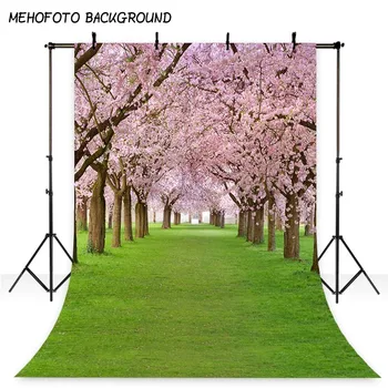 

Photography Background Spring Pink Lush Flowers Green Lawn Tres Fantasy Romantic Beautiful Customzined Backdrop for Photo Studio