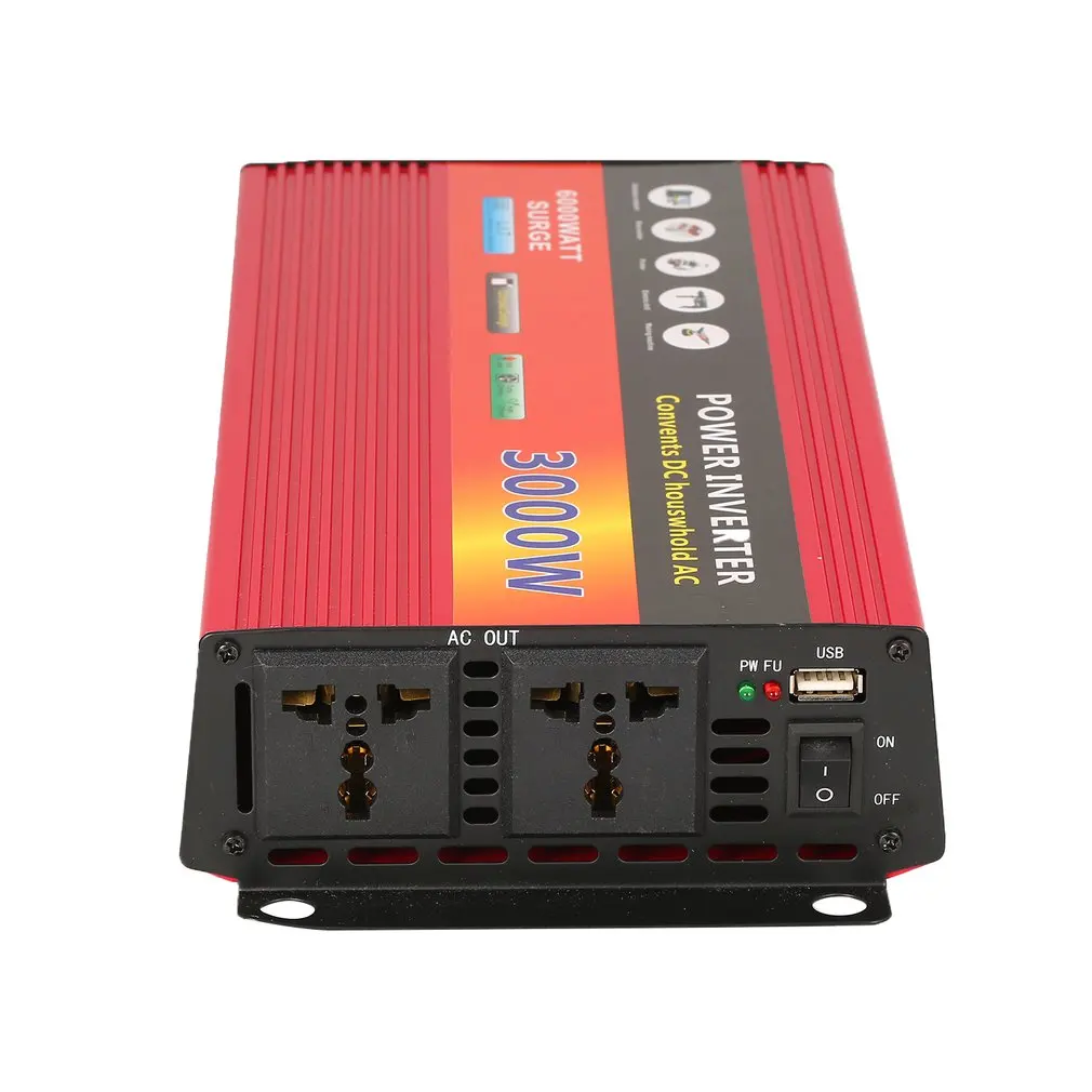 Новый 3000 W солнечной домашний инвертор Напряжение трансформатор Чистая синусоида Мощность инвертор DC12V в переменное 220 V конвертер Зарядное