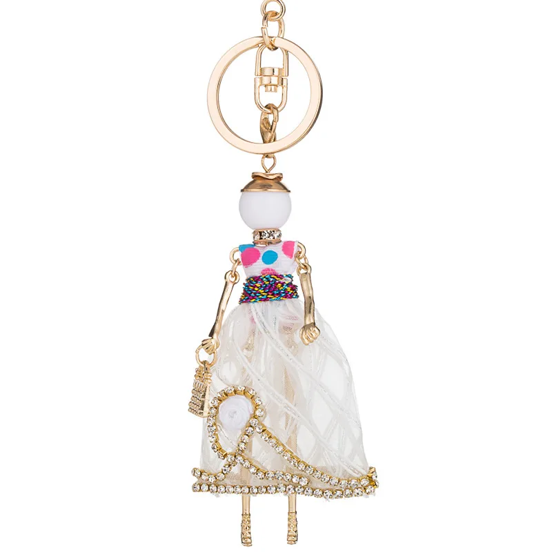 

French Doll Statement Flower Doll Keychain Dress Handmade Pendant Keyring Cute Girl Women Key Chain Ring For Bag Car Pendant
