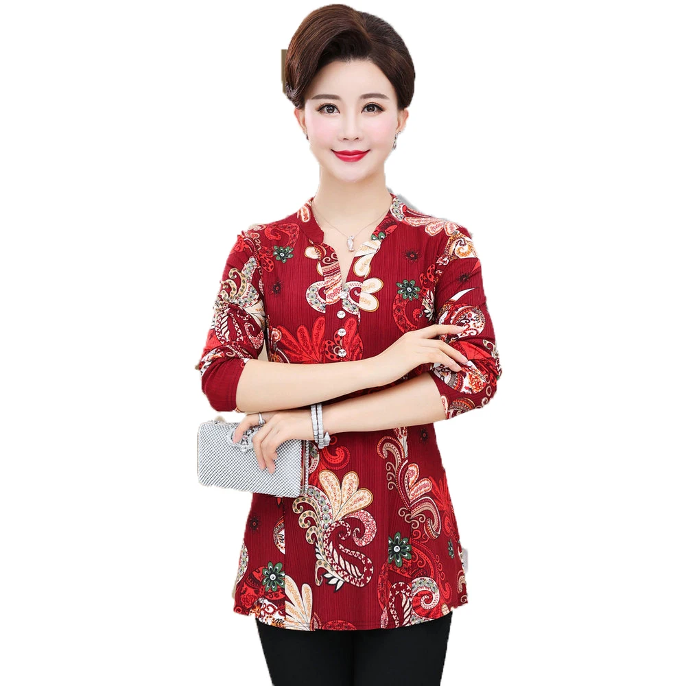 

Mature Women Chiffon Peplum Blouses Red Green Floral Crepe Tunic Woman Spring Summer Top Plus Size Blouse Basic Shirt 2019 Tunic