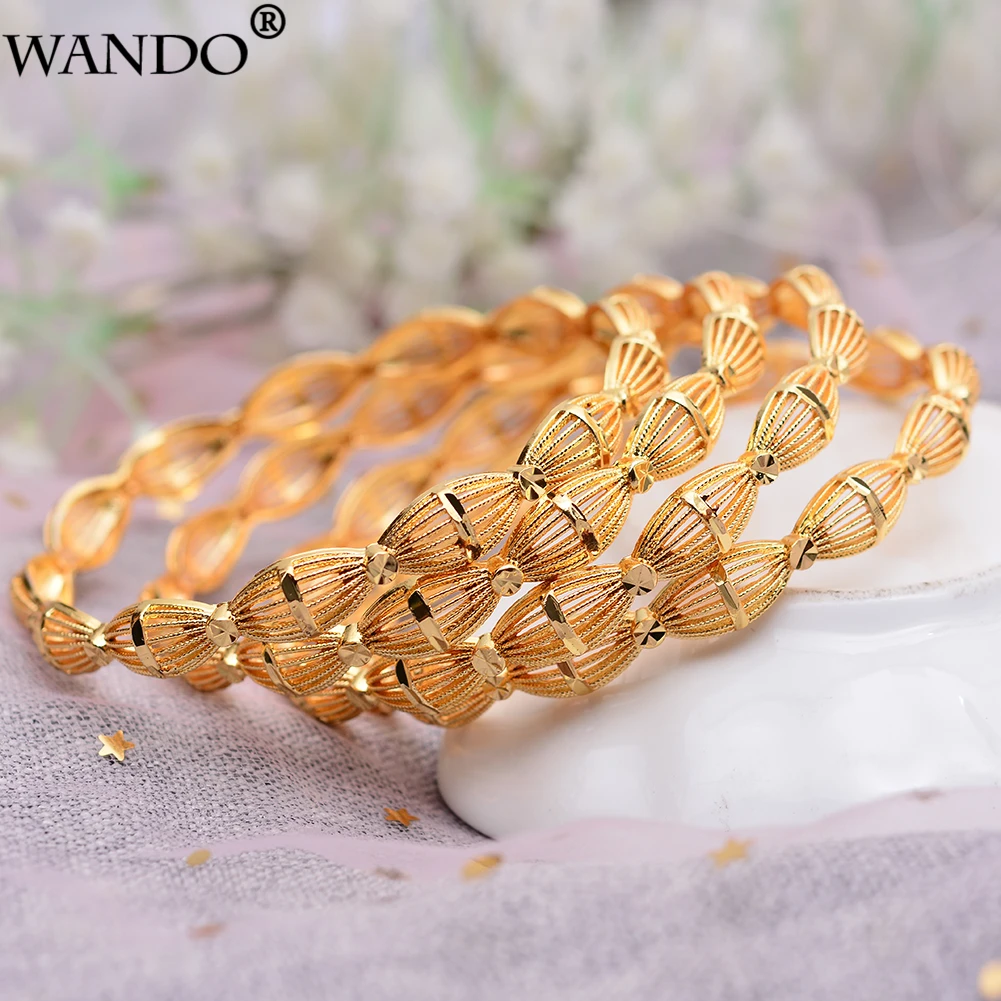4PCS Fashion Metallic Gold Color Bracelet&Bangle For women Middle East Wedding Jewelry African Gifts