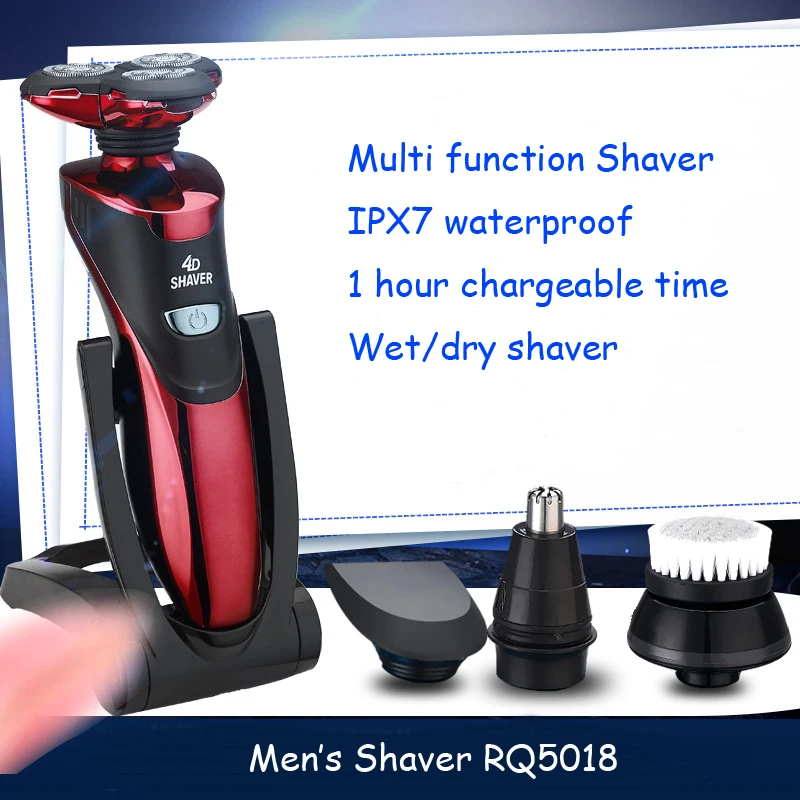 

Wet Dry 4 in 1 Rechargeable mens shavers electric with trimmer Washable body shaving machine Waterproof beard shaver cleaning