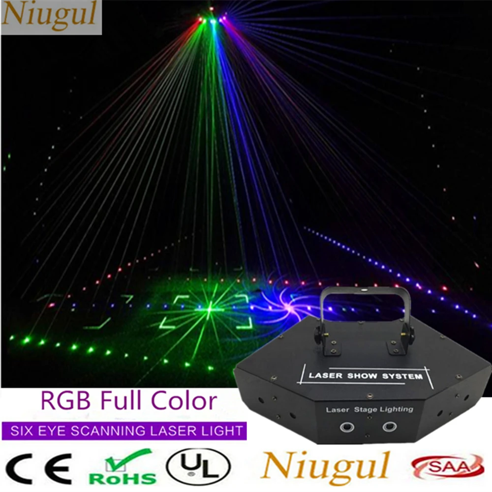 Полноцветный Линейный луч RGB с 6 линзами + сканирующие лазерные огни эффектом