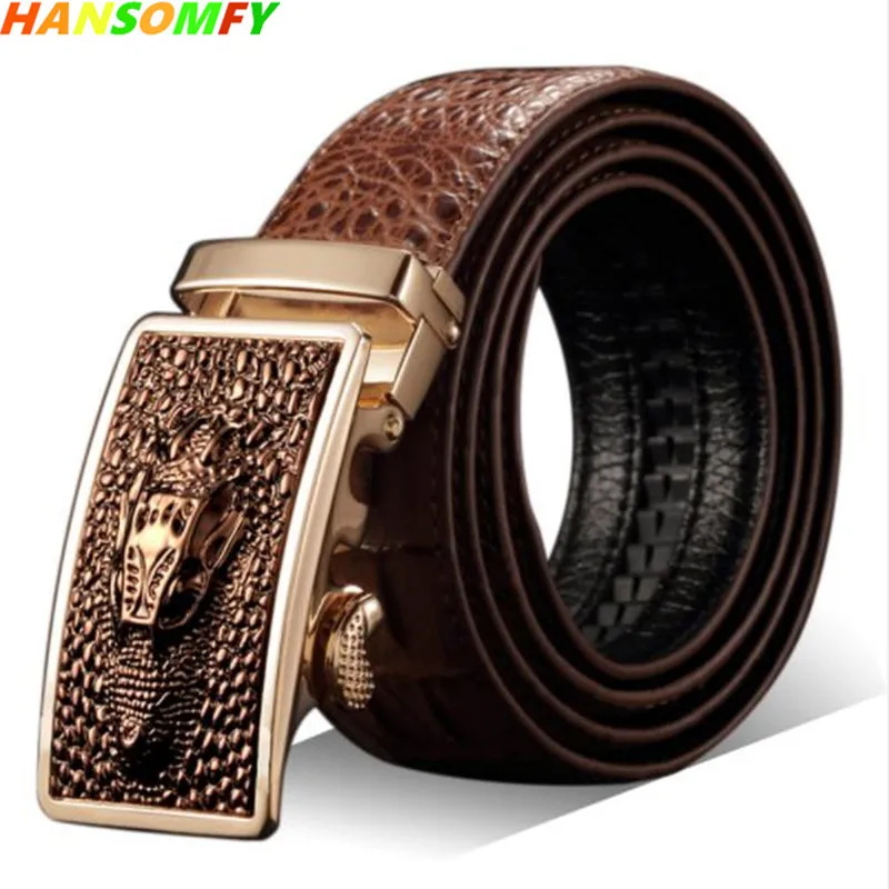 

Men Genuine Leather cowhide belt crocodile pattern Business belt men's Retro automatic buckle belt