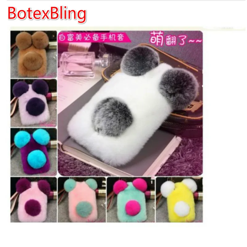 

BotexBling Cute PANDA Real Rex Rabbit fur case For iPhone XS MAX case XR X 8 8plus 7 7plus 6s 6Plus 5 5s SE fluffy plush Cover