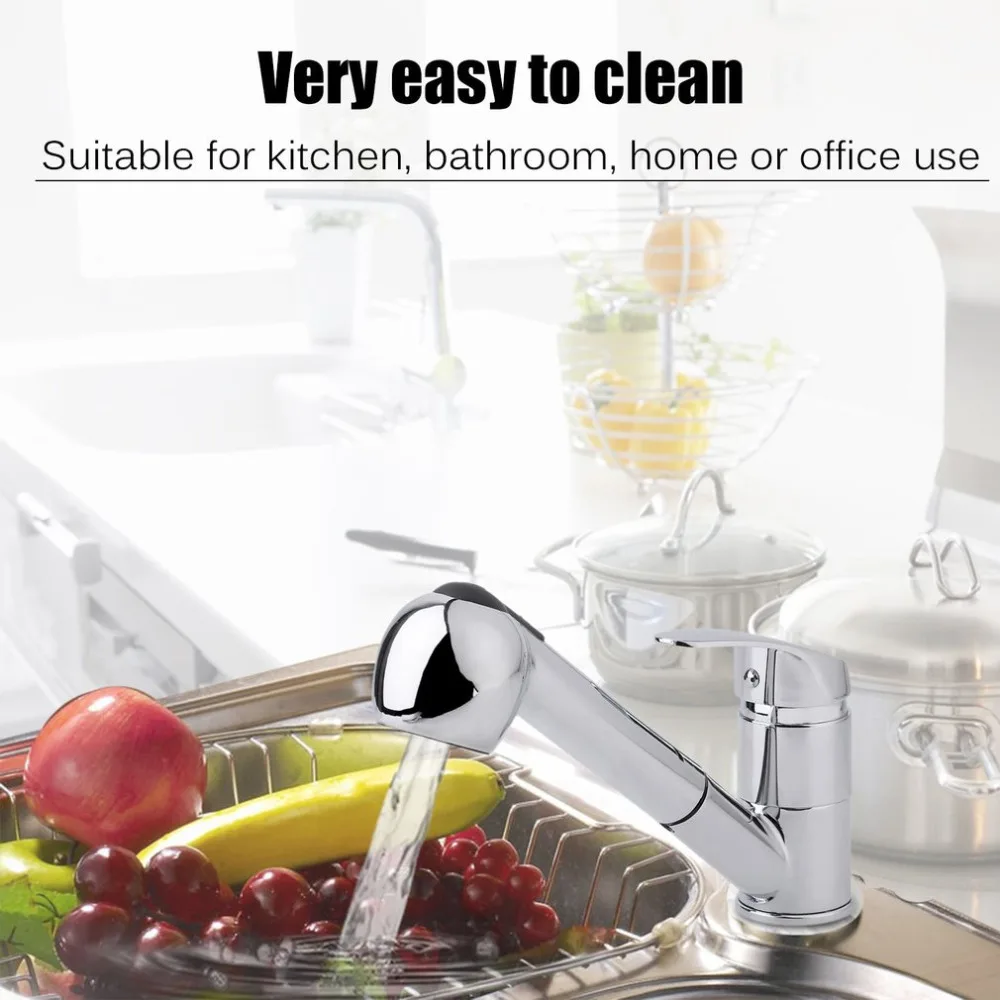 Modern Style Stainless Steel Pull Out Kitchen Faucets Chrome Finish Swivel Spout Basin Sink Faucets Taps
