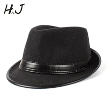 Зимняя Осенняя шерстяная мужская кожаная шляпа Fedora для джентльмена папа Джаз Хомбург Шляпа крестного отца(Размер: 58 см 7 1/4