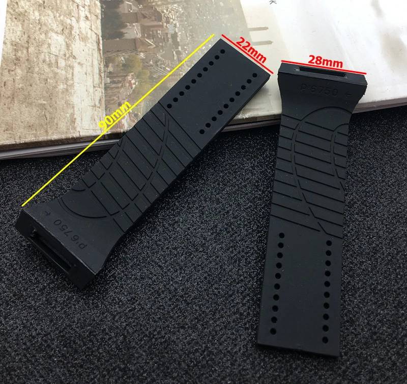 Черный 28 мм натуральный резиновый ремень мужские часы аксессуары водонепроницаемый ремешок для часов браслет для porsche ремешок дизайн для P6750 Ремешок Инструменты