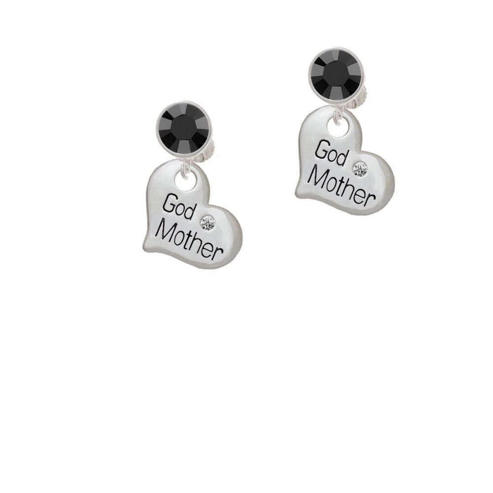 Large ''Godmother'' Heart with Clear Crystal Crystal Clip On Earrings (2)