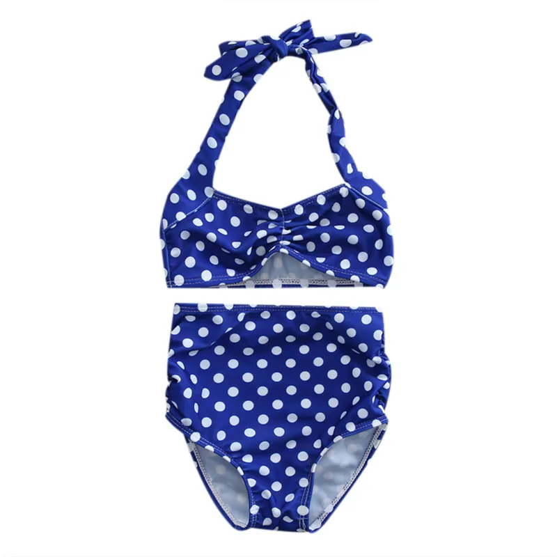 NEW High Waist Bikini Set Newborn Infant Baby Girls Blue Polka Dot