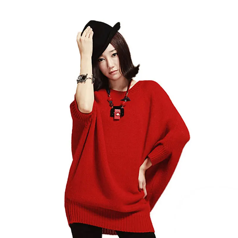 

Batwing Sweaters and Pullovers Women Fall Winter Fashion Oversize Half Sleeve O-Neck Soft Loose Jumper Long Knitted Sweater