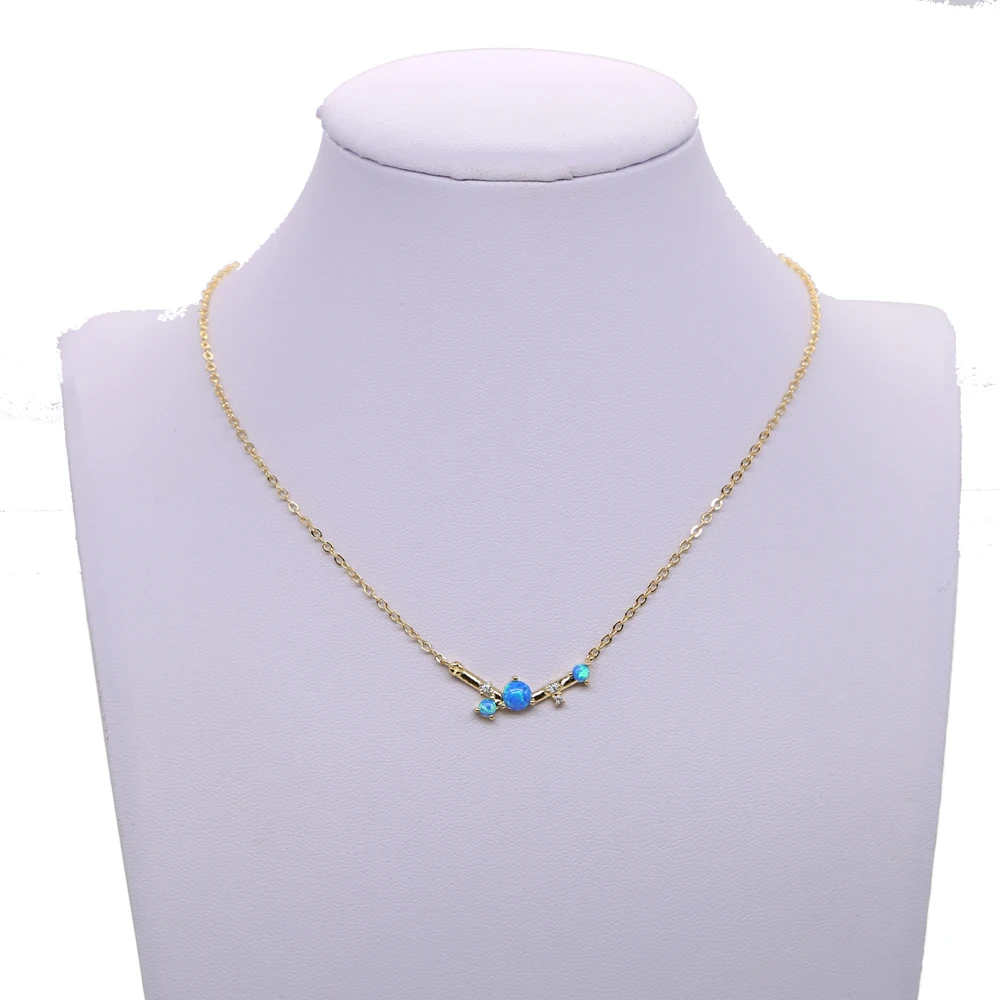 

35+8cm new arrive dainty delicate girl chain blue opal charm gold color choker chain silver necklace