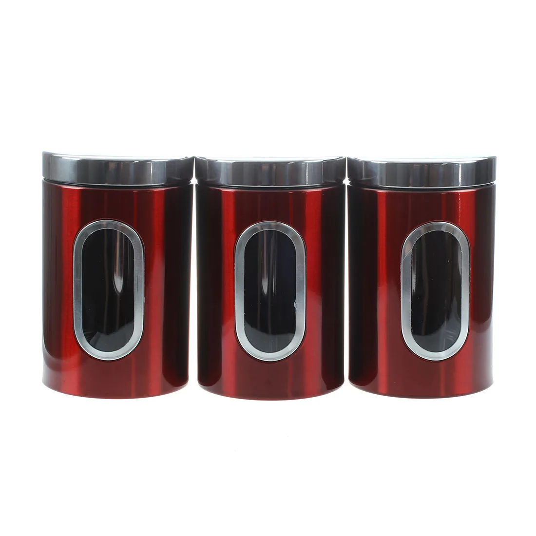 3 шт из нержавеющей стали емкость для чая кофе сахарного банка для орехов набор для хранения(серебро/красный - Цвет: red