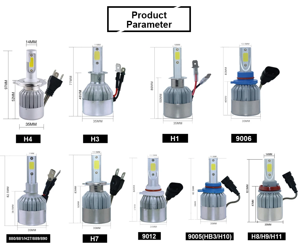 H1 H3 H4 H7 H11 9005 9006 9007 C6 Cветодиодные лампы для авто фары led лампа ходовые огни лед диодные лампы для авто фар автомобиля 6000 К 72 Вт 8000LM Foglight фар луч авто аксессуары все в одном автомобиле 2 шт