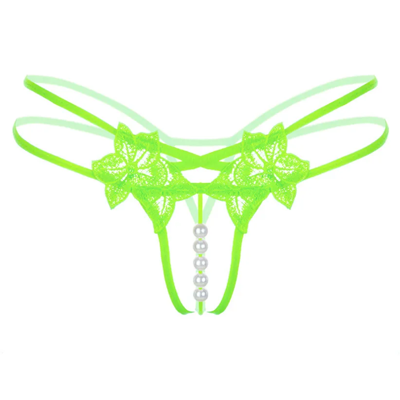 Chamsgend Intimates Women Sexy Hot Underwear Lace G String Thong Low Waist Panties with Pearl Beads 80110