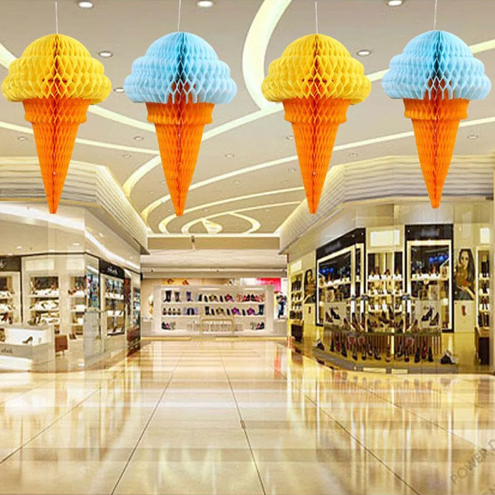 

Reusable Birthday Handmade Festival Studio Honeycomb Ball Ice Cream Paper Hanging Stage Background Party Decoration Simple