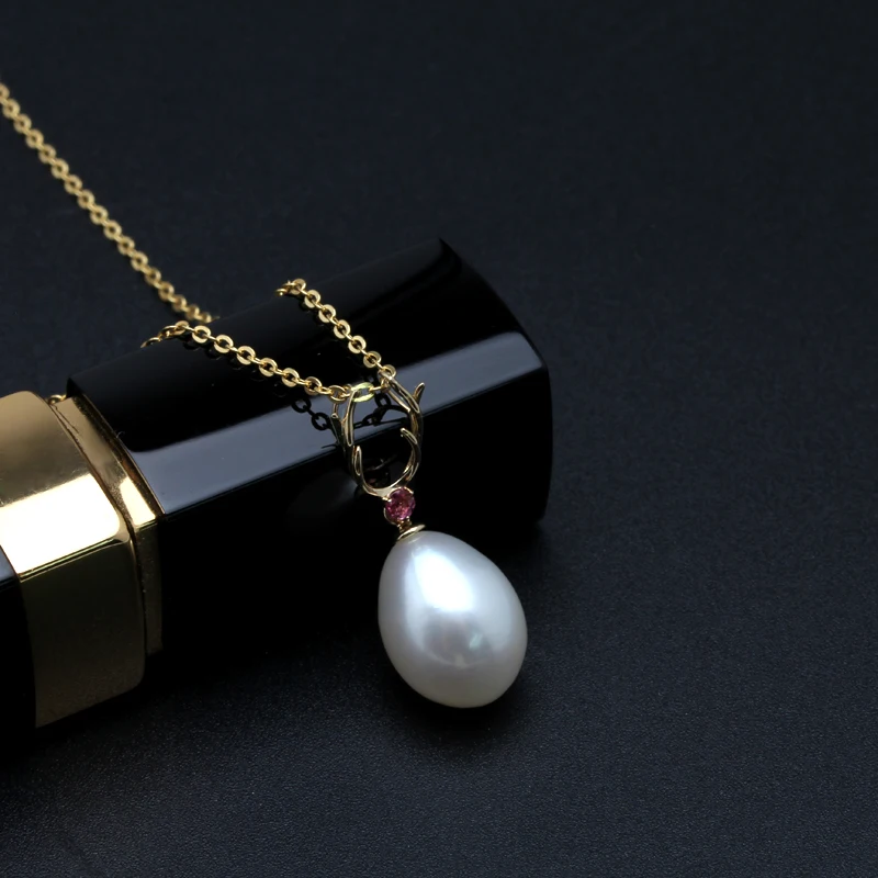 18 K золотой жемчуг кулон ожерелье ювелирные изделия для женщин, натуральное большое жемчужное ожерелье подвеска на золотой цепочке ювелирные украшения Рождественский подарок