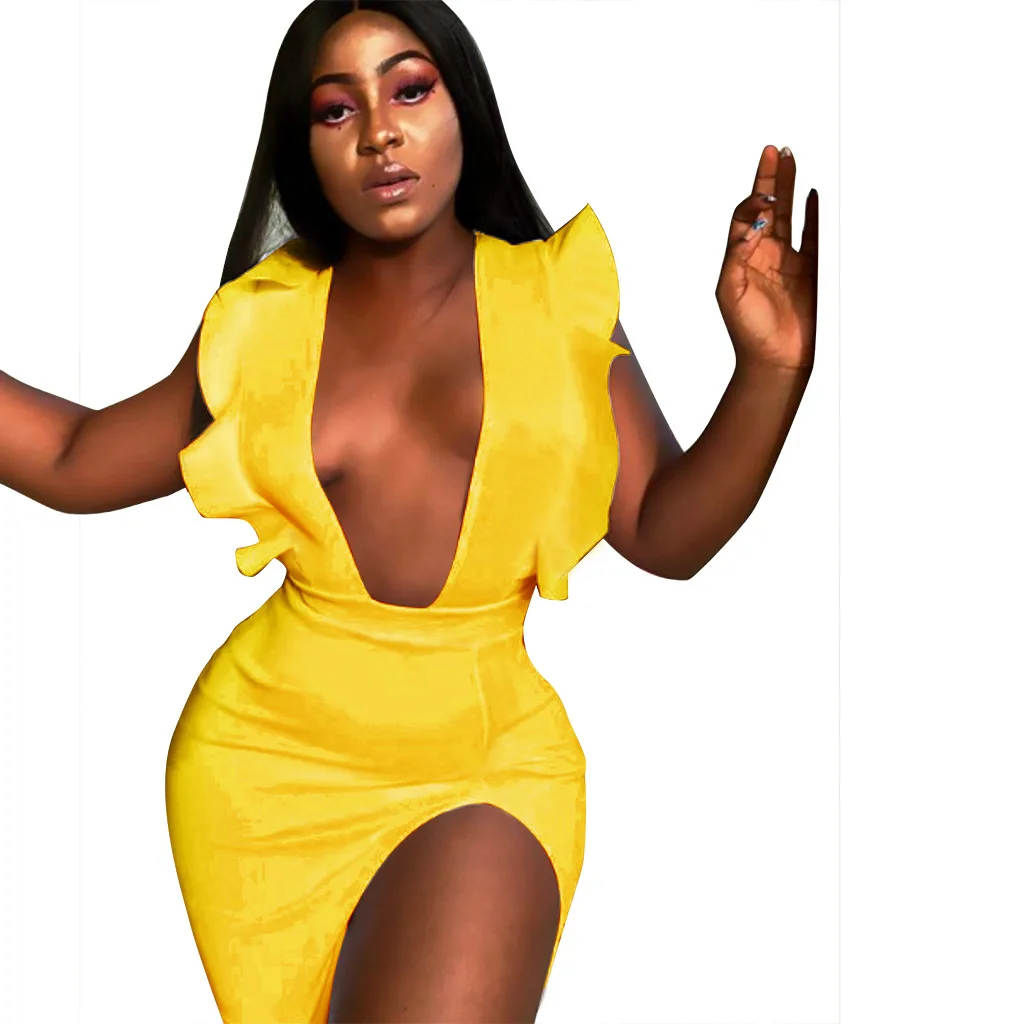 

Sexy new v-neck solid color dress for summer 2019