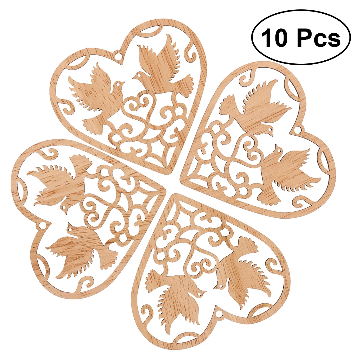 

10pcs Hollow Wood Heart Shaped Love Birds Hanging Pendants Ornament Wedding Decorations With Strings