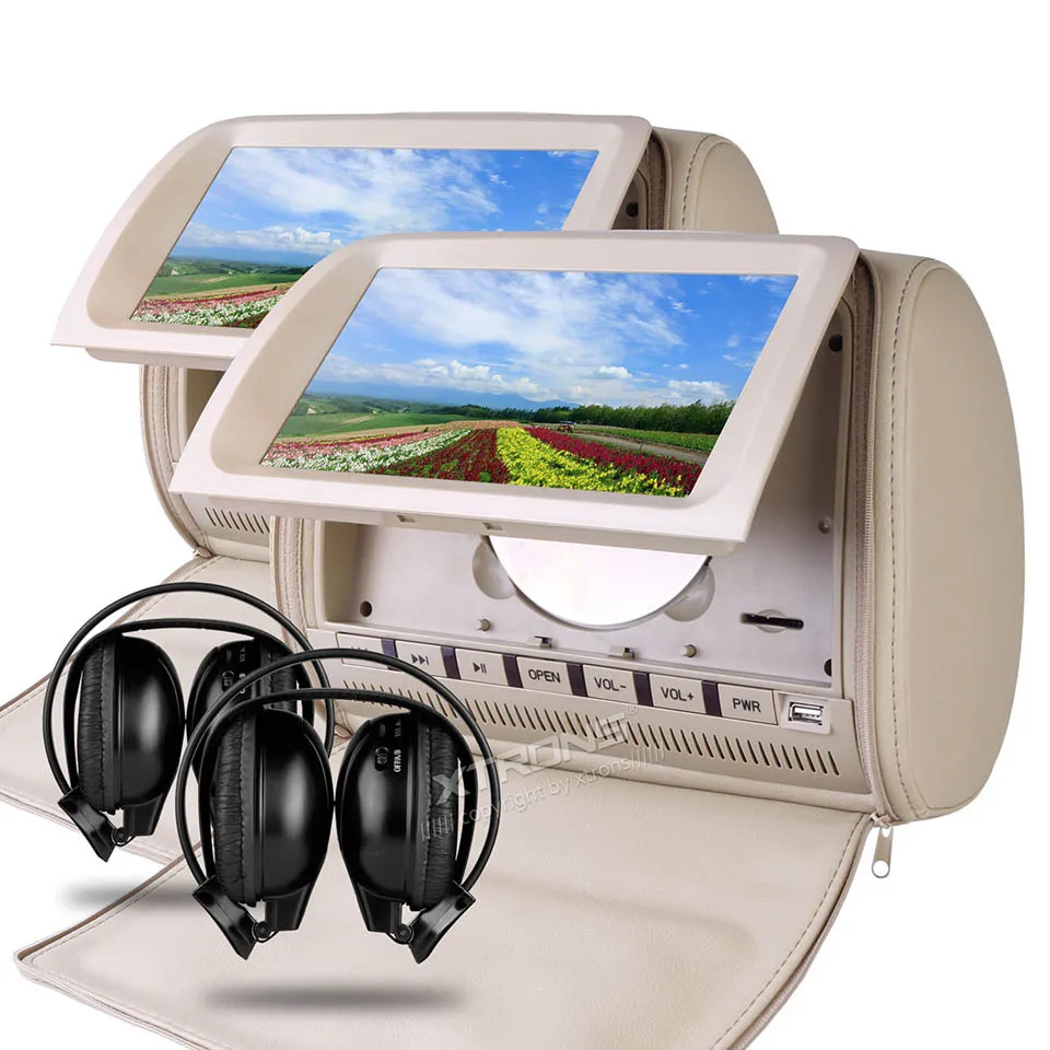 Discount 2x9" Headrest Audio Car DVD Player Support 32 Bits Game Seatback Video Cover With Zipper IR USB SD Radio Stereo Pillow Monitor 2