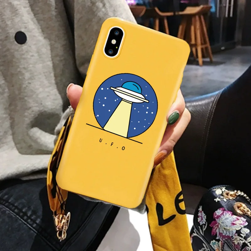 

GYKZ INS Cartoon Graffiti Vase UFO Soft Case For iPhone 7 X XS MAX XR 8 6 6s Plus Matern Pattern Phone Coque For iPhone X Cover