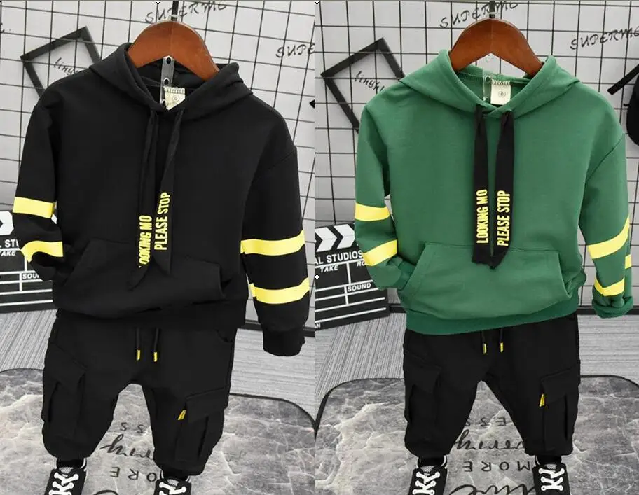 

New Children Boys Fashion Clothing Sets Autumn Winter 2Piece Suit Hooded Coat Clothes Baby Cotton Brand Tracksuits 2T-6T