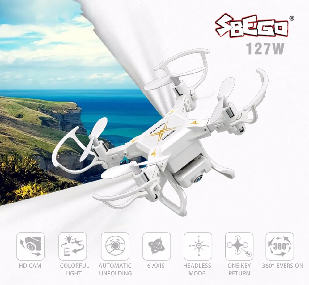 

SBEGO 127W Smart Stretch RC Mini Pocket Drone WiFi FPV 2.4GHz 4CH 6-Axis Gyro 0.3MP Camera RTF RC Quadcopter Helicopter Toy Dron