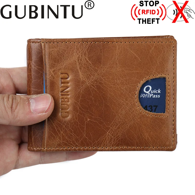 Genuine Leather Men Leather Wallet RFID Anti Theft Small